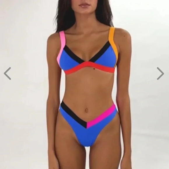NWT OneOne Swimwear SET Bikini Malvinas Blue Red Black Jesse Kameron NEW Small - Picture 12 of 12